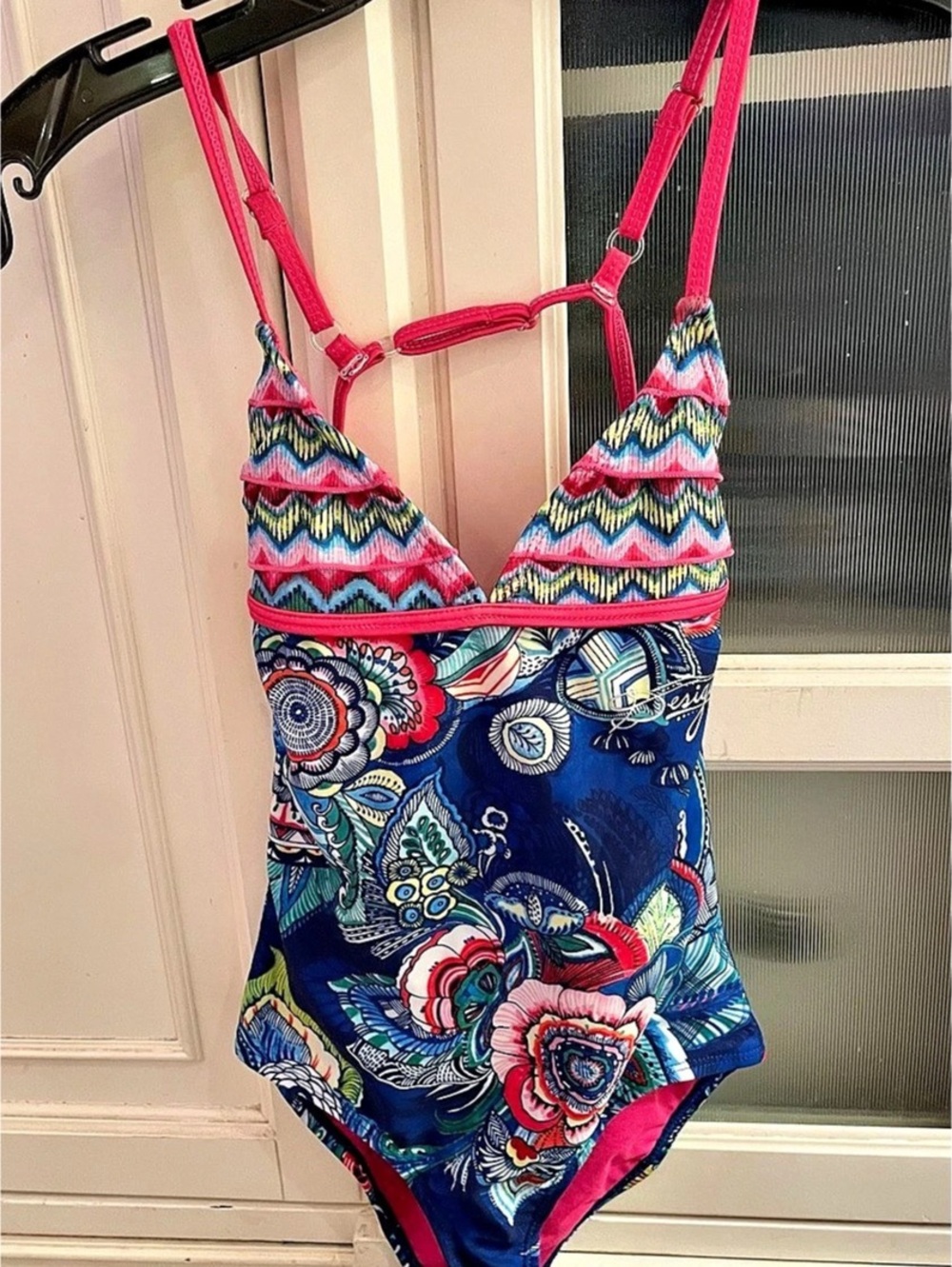 Desigual one-piece swimsuit Floral in Blue & Pink Size M